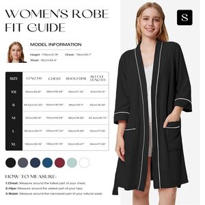 เสื้อคลุมวาฟเฟิลนิตสำหรับผู้หญิง คิโมโนสั้น เสื้อคลุมอาบน้ำน้ำหนักเบา มีกระเป๋า แขน 3/4 ชุดลำลองสำหรับสปาและอาบน้ำ - Product Image 5