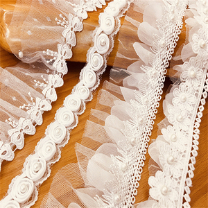 1 Yard Bunga Bordir Renda Memangkas Mutiara Manik-manik Pita Gaun Pengantin Menjahit Pinggiran DIY Kerajinan - Product Image 1