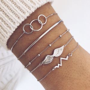European and American cross-border ECG wing <b>bracelet</b>, popular and simple beaded round tube circle 5-piece <b>bracelet</b> <b>set</b> - Product Image 1