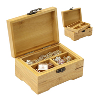 Boîte de rangement en bois de bambou poli couvercle à charnière 2 compartiments organisateur en bois naturel pour bijoux décor de bureau à domicile petite boîte en bois