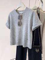 Pull-over en maille respirant à col rond de couleur unie pour femme 2026 (personnalisable)