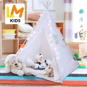 LM KIDS Indoor Outdoor Games Playground Teepee Tent For Kids Wooden Playhouse Kids Tent