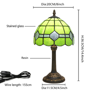 Lampe de table vintage style <span class=keywords><strong>Tiffany</strong></span> avec abat-jour en verre teinté vert, lumière d'ambiance pour la chambre à coucher, décoration de chevet - Product Image 6