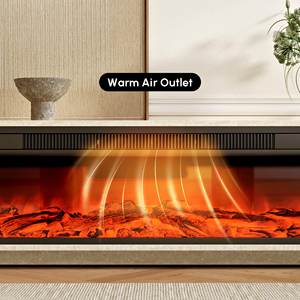 AJUNION Moderner Luxus-Kamin-TV-Ständer aus Holzwerkstoff, freistehender TV-Ständer mit 6 Flammenfarben, elektrischer Kamin, <span class=keywords><strong>2</strong></span> Schubladen - Product Image 3