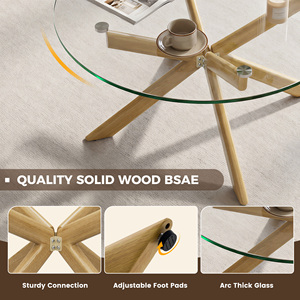 Table basse en verre trempé avec pieds en bois massif, meubles de salon modernes, durables et multifonctionnels - Product Image 4