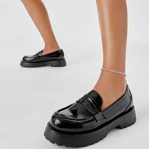 Neues individuelles LOGO echtes Leder EVA leichtes Gewicht klobige sohle Mode Damen Plattform Loafers Schuhe