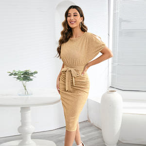 Robe chauve-souris à imprimé floral PRETTY STEPS, manches courtes, taille basse, respirante, volants, impression numérique automne, style <span class=keywords><strong>OL</strong></span>, MOQ 2 pièces - Product Image 3