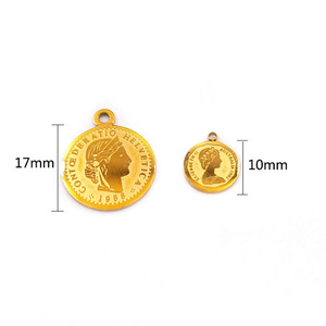 Pendentif rond en acier inoxydable plaqué or 18 carats, charme Empress Queen, pièce de monnaie anglaise Elizabeth, <span class=keywords><strong>petit</strong></span> pendentif princesse <span class=keywords><strong>prince</strong></span> - Product Image 5