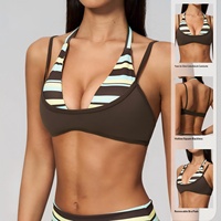 Soutien-gorge de sport rayé deux-en-un pour femme, dos carré évidé, doux, extensible, avec coussinets amovibles, idéal pour la gym et le fitness
