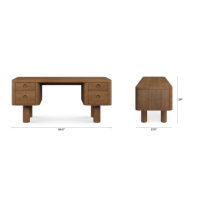 Bureau d'ordinateur artisanal en chêne brun de style mid-century, 66,5 pouces, avec 4 tiroirs arrondis, station de travail exécutive durable
