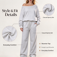 Ensemble décontracté deux pièces gris uni grande taille pour femme en molleton écologique respirant coupe ample longueur genou Printemps Automne