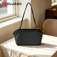 Tas Selempang Kulit Asli DUJIANG Warna Solid, Tas Tangan Santai Modis dengan Ritsleting, Kapasitas Besar