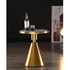 New Italian design living room furniture luxury marble coffee table metal gold marble side table