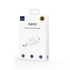 Cargador WiWU Nano GaN de 65W PD+QC, Cargador Rápido de Pared con Función SCP, Protección Contra <span class=keywords><strong>Sobrecarga</strong></span> y Descarga, Salida de 5A para Teléfono y Portátil - Product Image 6