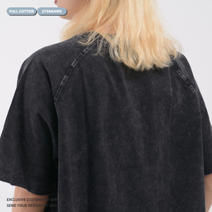 Camiseta de Verano de Manga Corta Raglán con Dobladillo Curvo, 275G, 100% Algodón, Lavado Ácido, Estilo Vintage Urbano - Product Image 5
