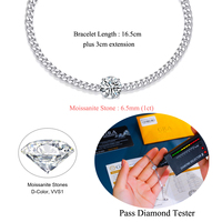 Bracelet en argent sterling 925 avec moissanite ronde 1 carat, couleur D, pureté VVS1, style solitaire, pour femme, bijoux fins