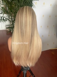 Cuticule alignée cheveux européens <span class=keywords><strong>brune</strong></span> blonde Balayage avec racine cendrée réaliste haut en soie pleine dentelle perruque juive pour l'alopécie - Product Image 4
