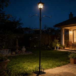 Solar Garden <b>Light</b> <b>Post</b> With Plant Hangers Outdoor LED Lighting Water Resistant Free Standing 3 Year Warranty - Product Image 2