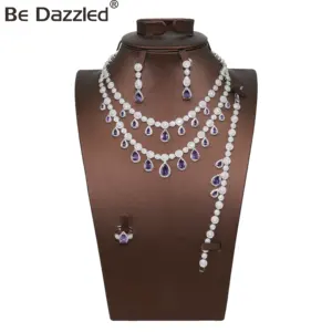 2020 classic cubic zircon design purple diamond wedding jewelry set bridal