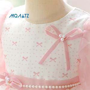 Vestido de Tul con Mangas Cortas Abullonadas y Estampado de Lazo Rosa y Blanco, Decorado con Perlas, Vestido de Princesa para <span class=keywords><strong>Niñas</strong></span>, Cumpleaños, Bodas, Damas de Honor - Product Image 5