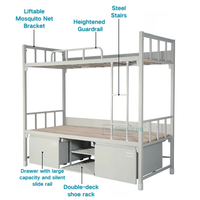 Foshan lit superposé en métal Twin Over Twin pas cher avec échelle escaliers cadre en acier stockage matelas en fer pour adulte dortoir maison école