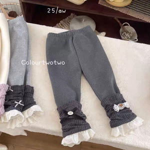 Tongxingyuan Winter Korean Style Lace Fleece Leggings For Girls Solid Color Cotton Long Pants Fall 2025 - Product Image 3