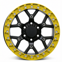 Nouvelles jantes en alliage forgé tout-terrain personnalisées, noir mat, 6 branches, anneau de beadlock simulé jaune vif au centre, 20 mm, 17-20 pouces