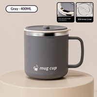 Mug à café isotherme en acier inoxydable 304, tasse de voyage à double paroi avec poignée, couvercle et cuillère, anti-fuite, thermique, pour le bureau et la maison
