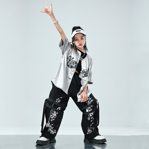 Set di Abbigliamento per Bambini Stile Street Dance, Giacca da Baseball alla Moda, <span class=keywords><strong>Costume</strong></span> per Esibizioni Hip Hop e Street Jazz per Ragazzi e Ragazze - Product Image 3