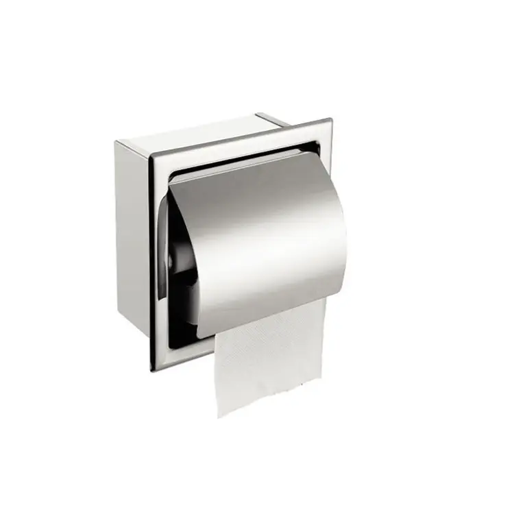 Stainless Steel Recessed Toilet Paper Holder Wall Mounted Metal Recessed Tissue Roll Dispenser