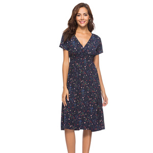 Vestido Casual de Verano con Estampado Floral para Mujer, Estilo Coreano, Cintura Ajustada, Manga Corta, Largo hasta la Rodilla, en Oferta - Product Image 4