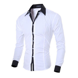 Camicia da uomo nuova camicie a <span class=keywords><strong>maniche</strong></span> lunghe maschili bianche <span class=keywords><strong>nere</strong></span> camicie eleganti Slim Fit a tinta unita <span class=keywords><strong>con</strong></span> bottoni - Product Image 3