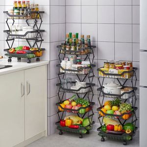 Multi Functional Foldable Metal Multi Layer Storage Rack Wheels <b>Lockable</b> Casters Space Saving Modern Design for Vegetable Fruit - Product Image 6