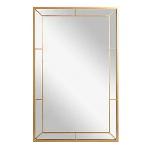 Espejo colgante de pared dorado con marco de metal rectangular