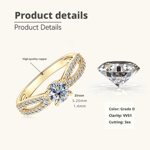 Produit Tendance 2026 : Bijoux Fantaisie – Bagues Minimalistes en Métal Plaqué Or 14K avec Zircon Rond Taillé 0,5 ct, Vente en Gros pour Femmes - Product Image 6