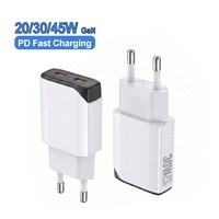 Chargeur mural ultra-fin HNT Mini Slim 20W 30W 45W PD double USB-C à charge rapide pour iPhone Samsung S25 S24 S23 Chargeur de téléphone portable