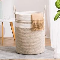 Grand panier à linge en corde de coton tissée avec poignées, panier de rangement décoratif pour vêtements et jouets