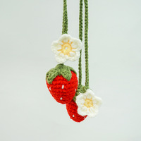 Mini fraises fleurs plantes artificielles accessoires cadeau décor à la main suspendu Crochet plante en pot pour voiture rétroviseur