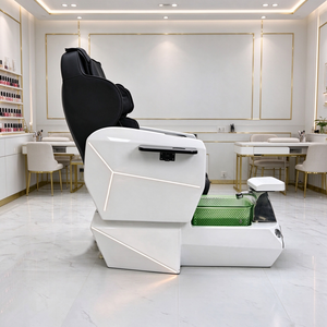 Sillón de Pedicura Eléctrico Reclinable de Lujo en Color Blanco con Bañera de Vidrio Verde, Luz LED para el Cuidado de las Uñas - Product Image 2