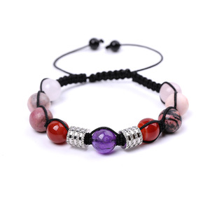 10MM天然アメジストステンレスビーズブレスレットパウダーゼブラブラックアゲートファッションカップルユニセックスギフトセット - Product Image 3