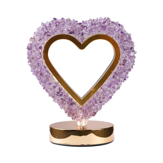 Wowei Valentine's Day Heart-shaped Engraved Crystal Gravel Night Light Table Lamp for Amethyst Decorative Night Light