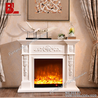 Insert de cheminée électrique blanc antique long à LED, sans chauffage, avec manteau de cheminée intégré