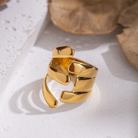 Bague en acier inoxydable avec design d'ouverture de graine de melon asymétrique simple bijoux de conservation des couleurs assortis Style tendance