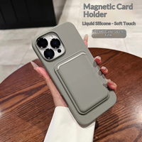 Étuis de téléphone portable magnétiques anti-empreintes digitales, antichoc, en silicone, avec porte-cartes pour 17 Pro Max 16 15 Pro 14 13
