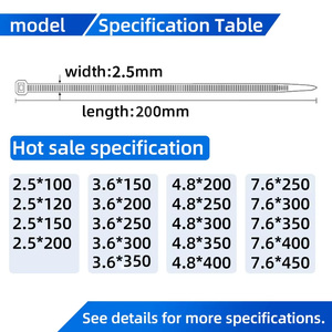 셀프락킹 나일론 케이블 타이 2.5x200mm 블랙 화이트 공장 직송 플라스틱 지퍼 타이 다양한 색상 전기 가정 사무실용 - Product Image 3