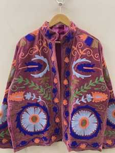 Luxury Suzani <b>Velvet</b> Bomber <b>Jacket</b> Unisex Winter Warm Boho Quick Dry Breathable Cotton Lining V-neck Outerwear <b>Mens</b> B2B Export - Product Image 3