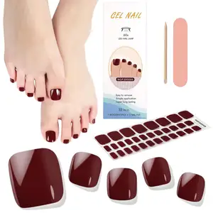 Gel Teennagel Wraps Strips Bruine Teennagel Stickers Pedicure Strips Langdurige Salon Kwaliteit Nail Wraps Uv Lamp Vereist