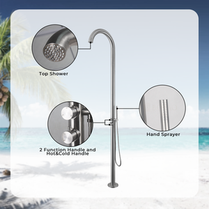 Ensemble de <span class=keywords><strong>douche</strong></span> sur pied rond contemporain en acier inoxydable, 2 fonctions, <span class=keywords><strong>eau</strong></span> <span class=keywords><strong>chaude</strong></span> <span class=keywords><strong>et</strong></span> <span class=keywords><strong>froide</strong></span>, <span class=keywords><strong>douche</strong></span> extérieure avec douchette - Product Image 2
