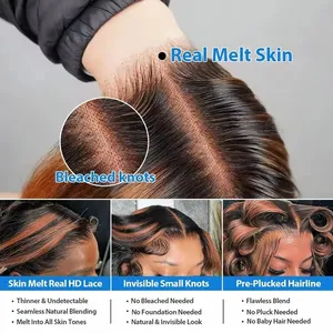 Gemi hazır toptan düz brezilyalı Ombre kahverengi 1B 30 İnsan saç şeffaf Hd tam sırma ön peruk siyah kadınlar için - Product Image 3