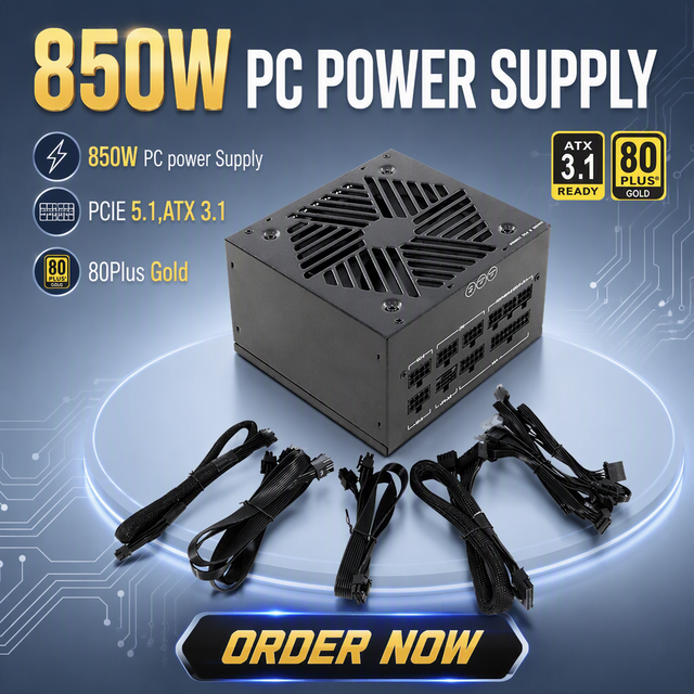 JULONGFENGBAO 850W 80 PLUS Gold ATX PC Power Supply PCI-E 5.1 Full Modular Gaming PC Power Supply for Desktop